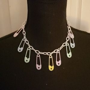 Pastel White Chain Safety Pin Necklace
